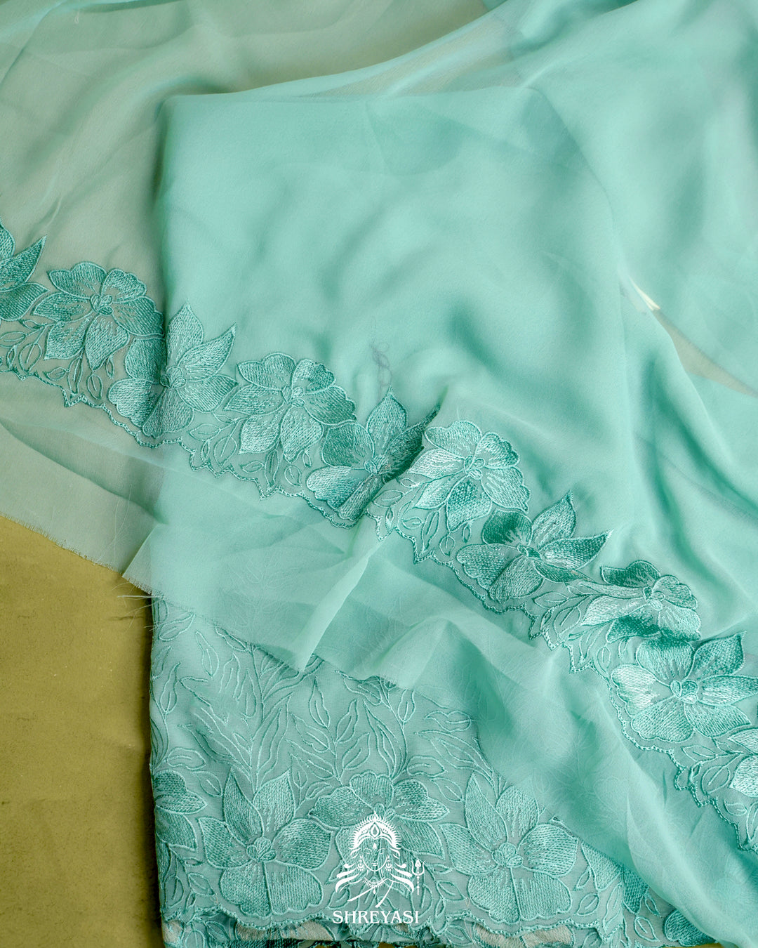 Soft Georgette Saree with Floral Thread Embroidery Border
