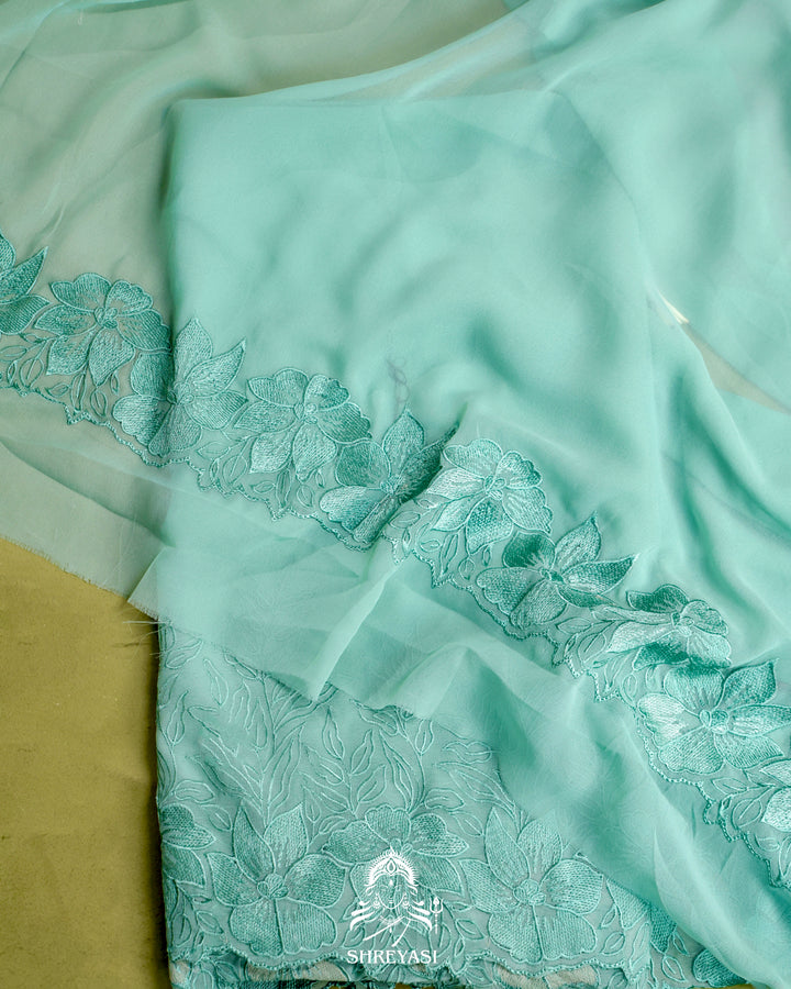 Soft Georgette Saree with Floral Thread Embroidery Border