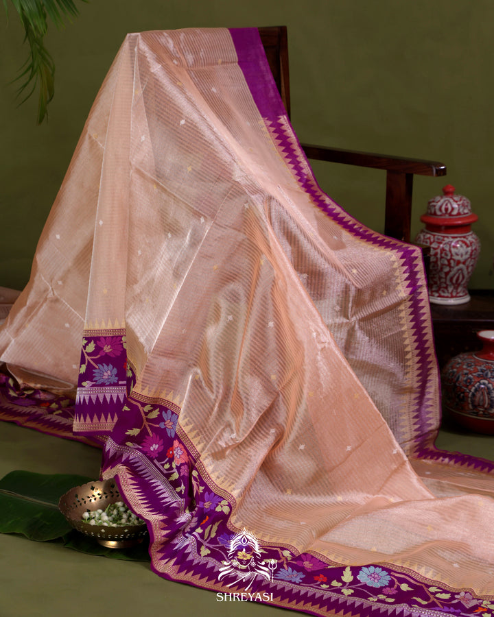 Banarasi Ektara Tissue Silk Saree with Ektara Silk Jamdani Border and Pallu