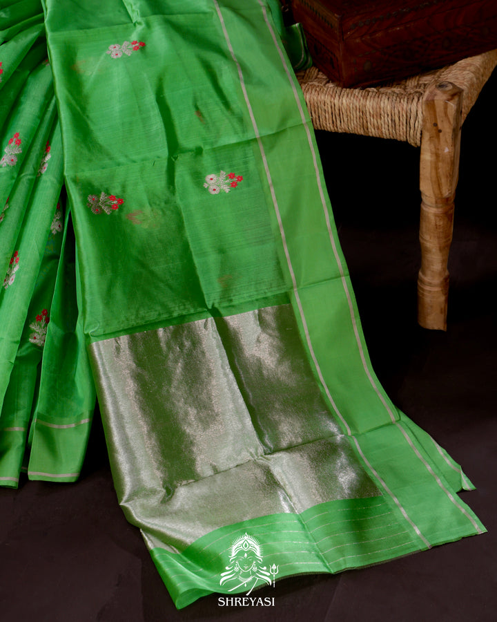 Handloom Pure Chanderi Soft Pattu Silk Saree with Meenakari Bhutis
