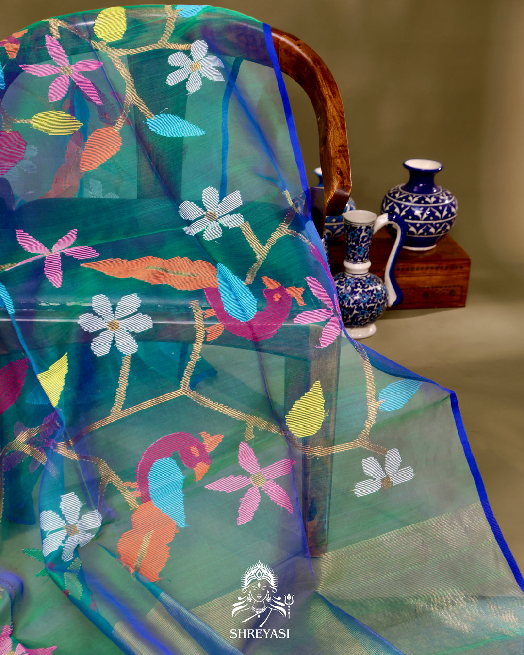 Muslin Jamdani Saree with Full Jaal Needle Weaving