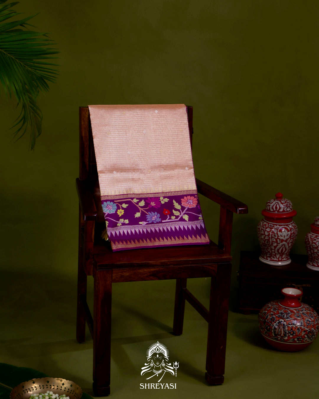 Banarasi Ektara Tissue Silk Saree with Ektara Silk Jamdani Border and Pallu