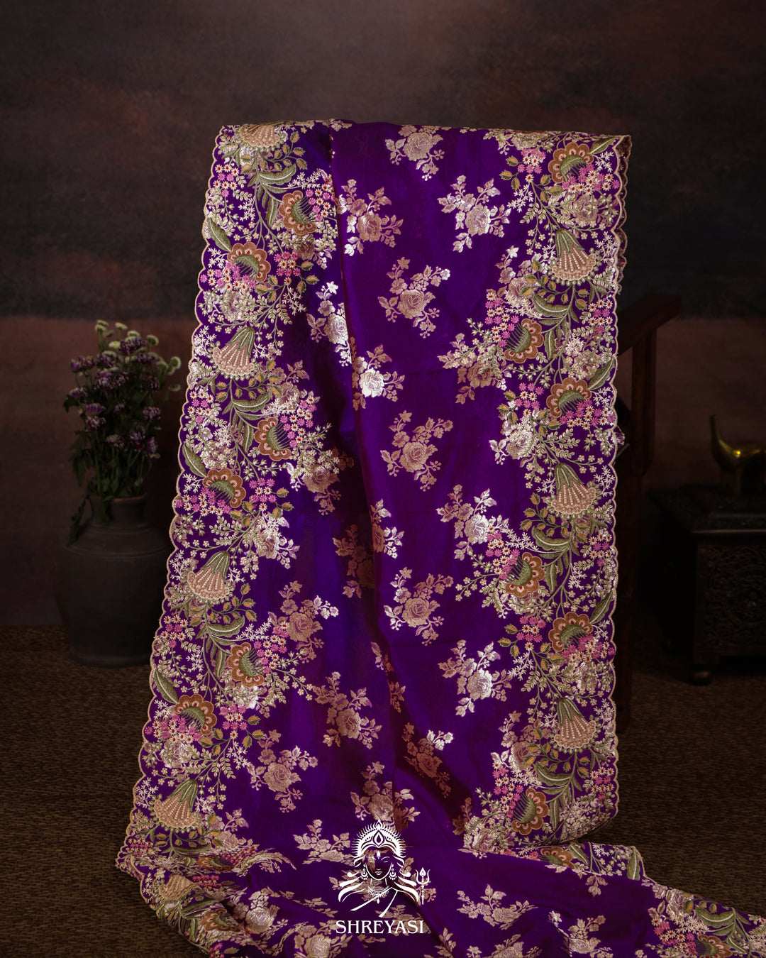 Handloom Banarasi Katan Silk Saree with Resham Embroidered Borders