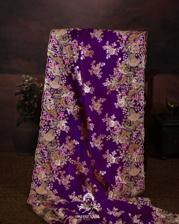 Handloom Banarasi Katan Silk Saree with Resham Embroidered Borders