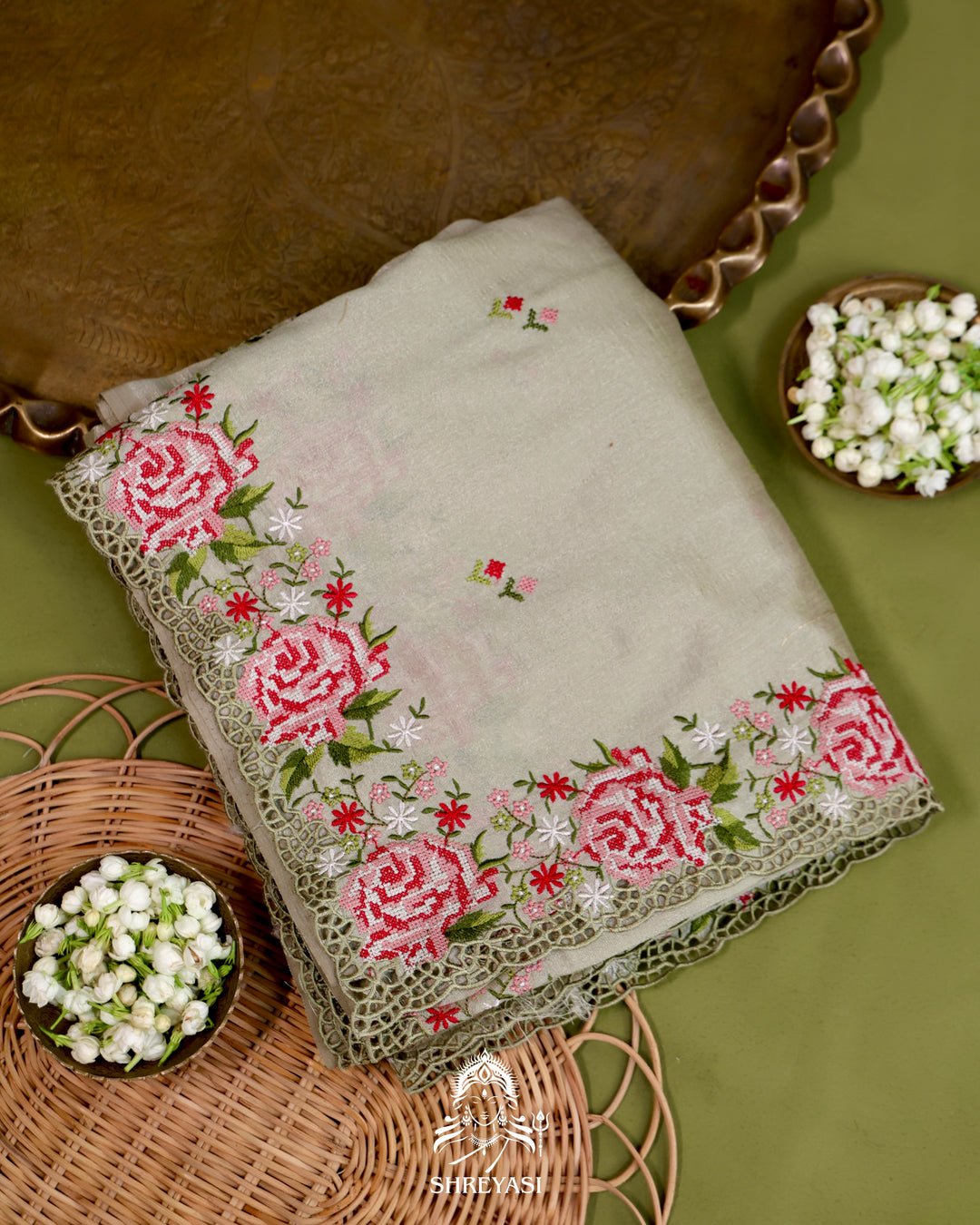 Tussar Silk Saree with Petit Point Embroidery