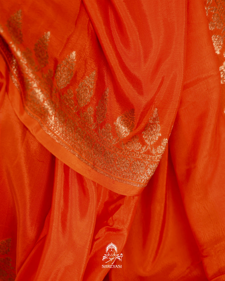 Banarasi Crepe Silk Saree with Floral Embroidered Blouse