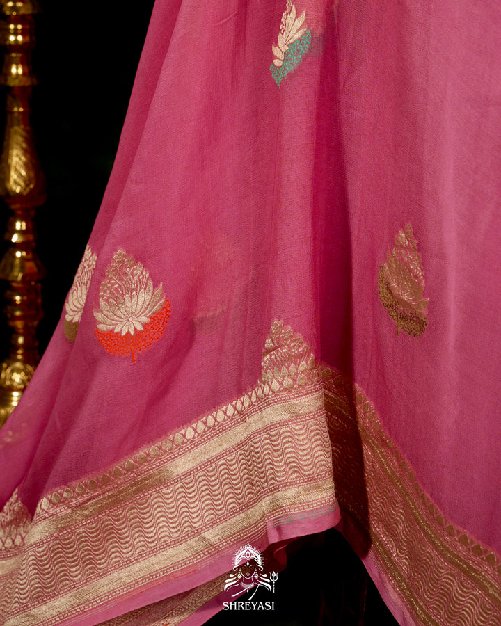 Banarasi Chiffon Khaddi Georgette Saree with Meenakari Weaving & Hand Embroidered Blouse