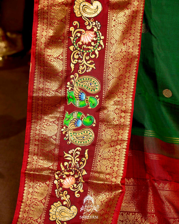 Handloom Pure Kanjivaram Silk Sarees with Real Zari and Hand Painted Tanjore Art