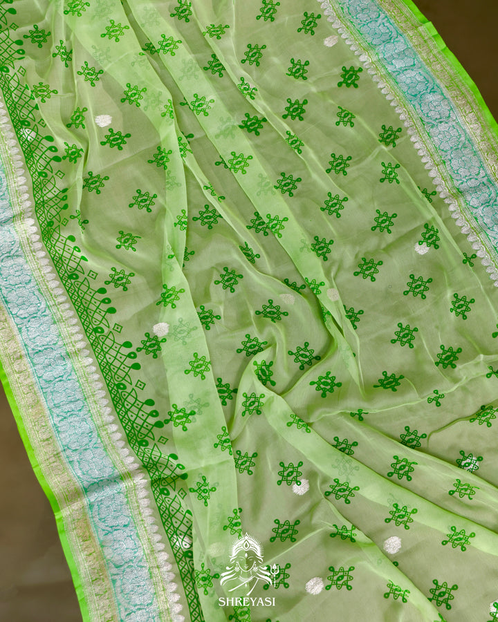 Banarasi Khaddi Chiffon Georgette Saree with Hand Block Motifs