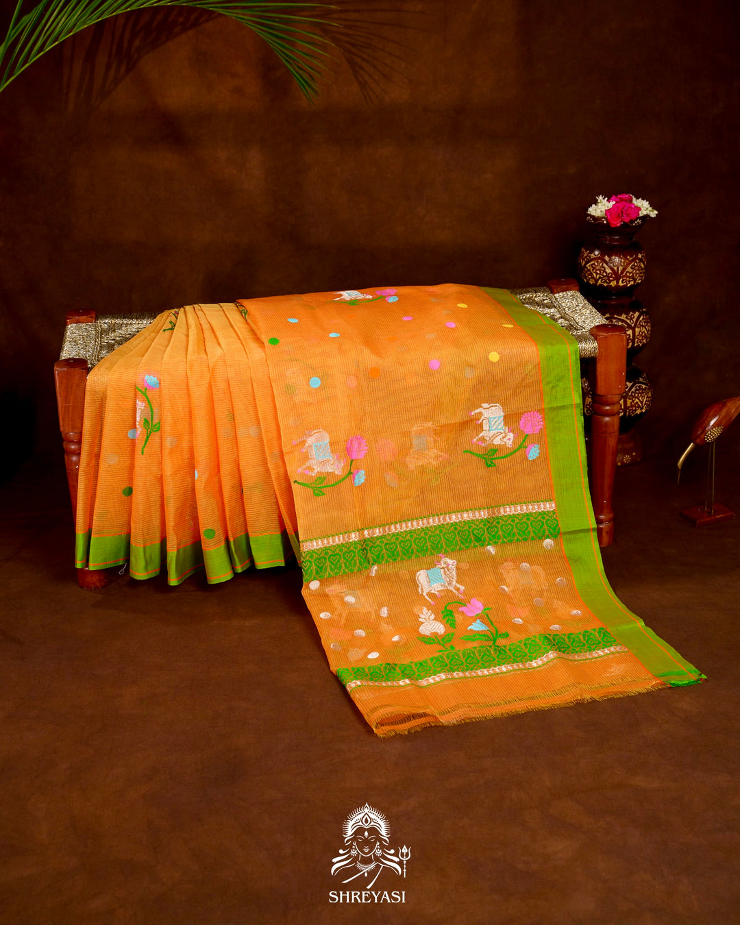 Handloom Pure Zari Kota Saree with Contrast Blouse