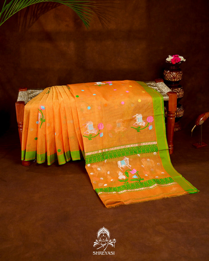 Handloom Pure Zari Kota Saree with Contrast Blouse