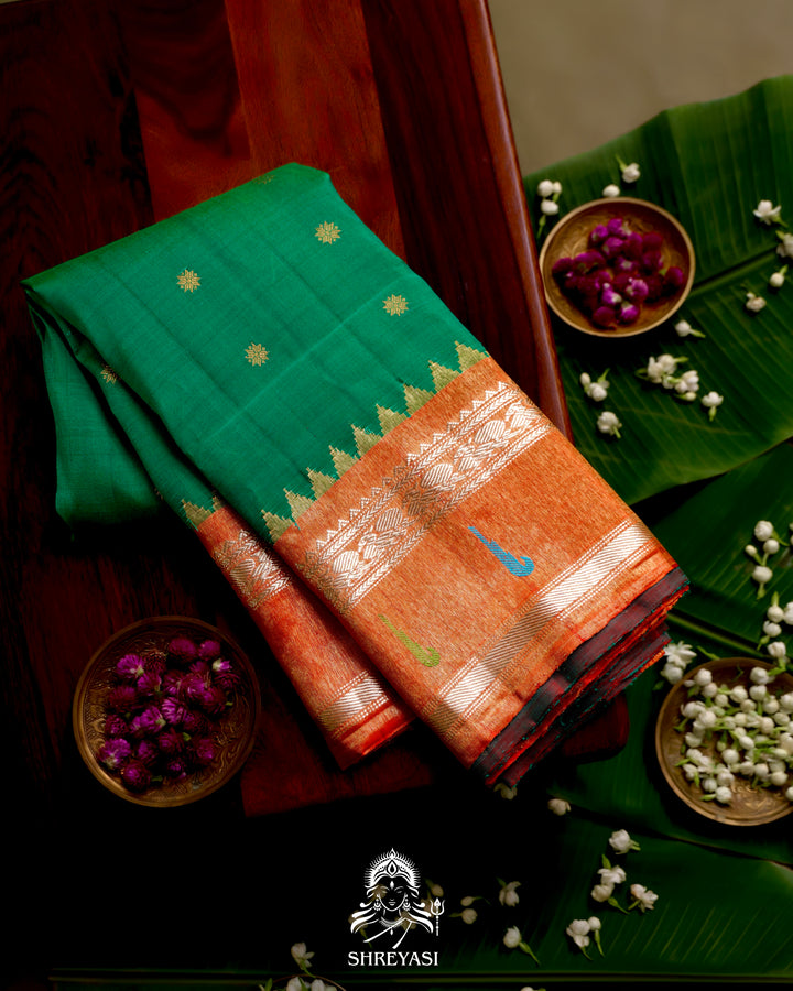 Handloom Pure Gadwal Silk Saree with Paithani Muniya Tissue Borders