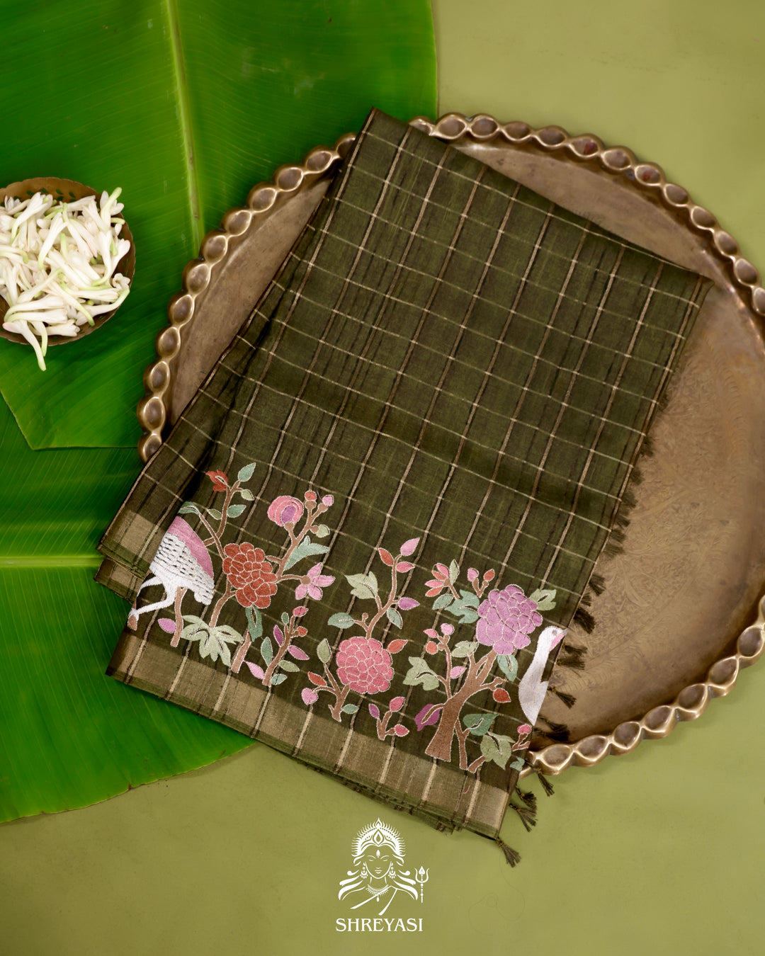 Pure Linen Tussar Silk Saree with Resham Embroidered Borders