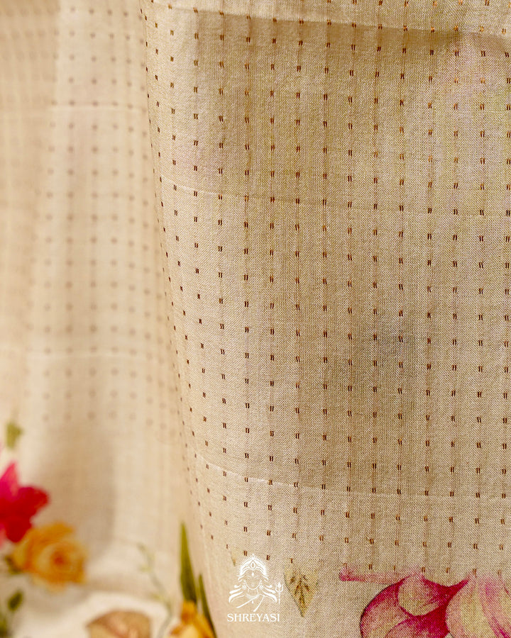 Handloom Pure Desi Tussar Silk Saree with Digital Floral Print