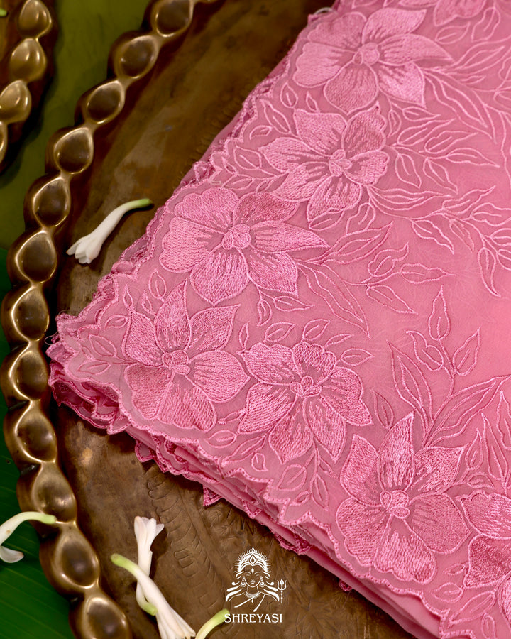 Soft Georgette Saree with Floral Thread Embroidery Border