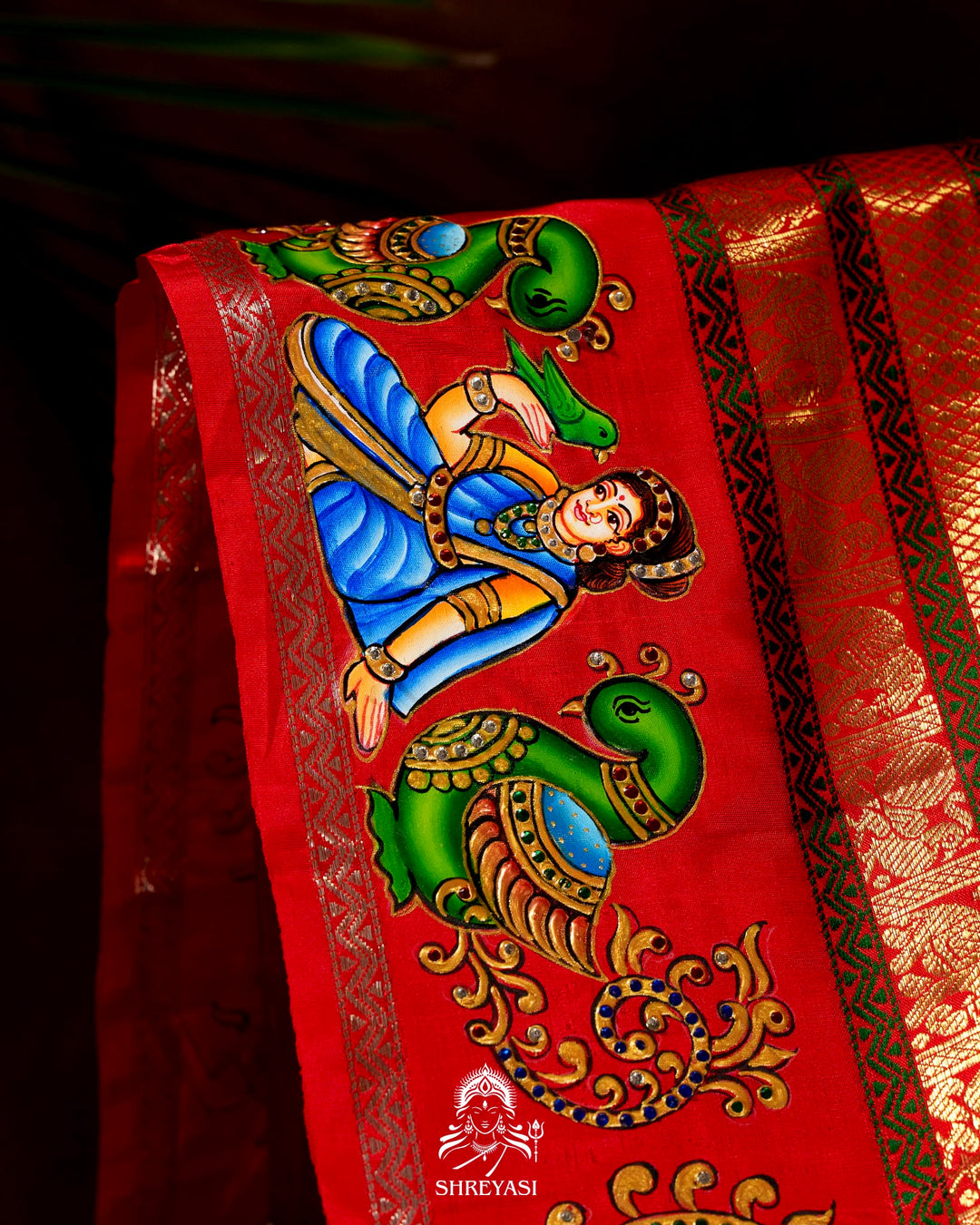 Handloom Pure Kanjivaram Silk Sarees with Real Zari and Hand Painted Tanjore Art
