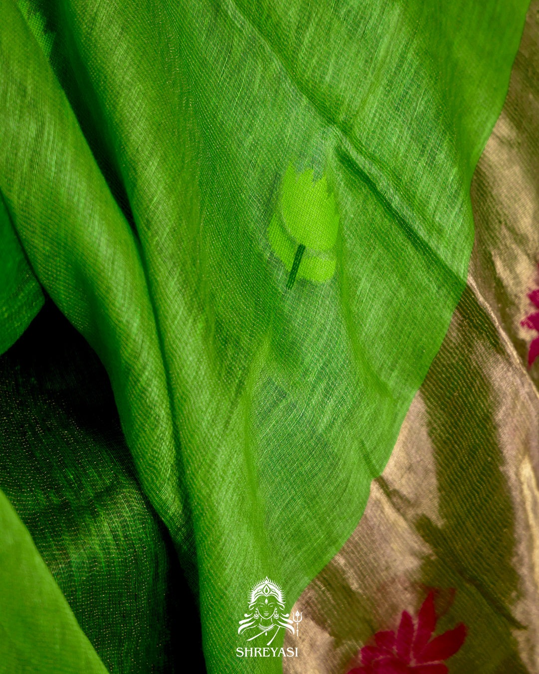 Handloom Silk Linen Jamdani Saree with Tissue Paithani Pallu