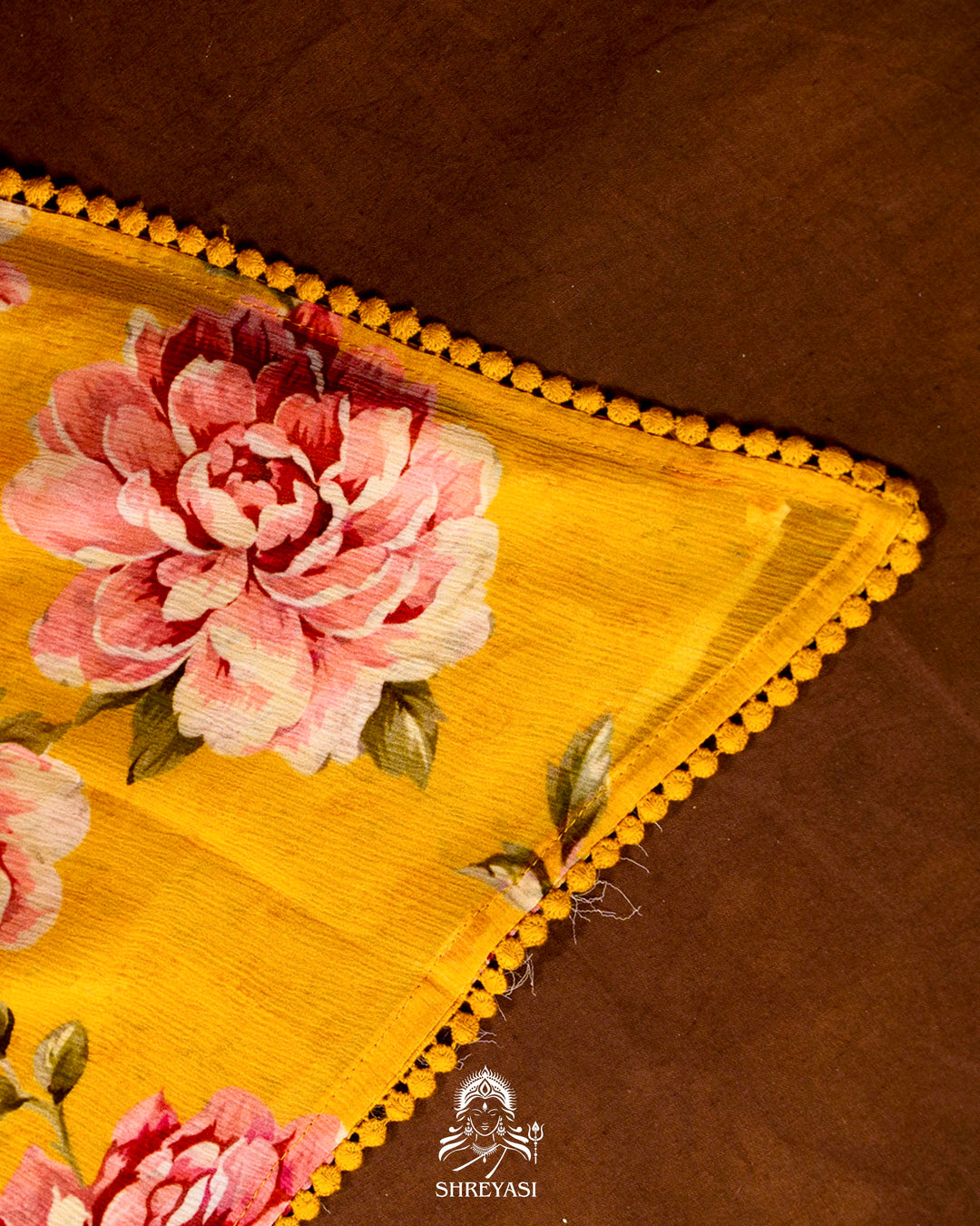 Pure Chiffon Floral Saree with Crochet Embroidery Border