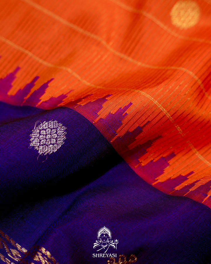 Handloom Pure Gadwal Silk Saree with Kuttu Korvai Border and Contrast Bhuti Blouse
