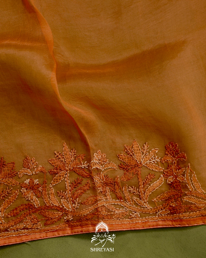 Pure Organza Silk Saree with Hand Embroidered Chikankari