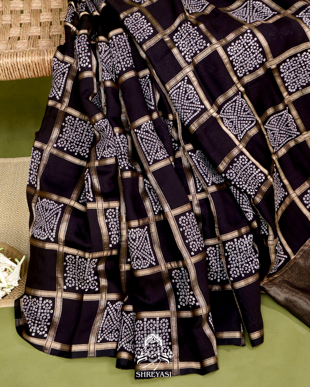 Gharchola-Style Bandhini Matka Silk Saree with Zari Checks