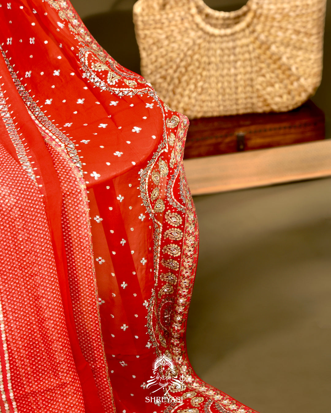 Georgette Cocktail Saree with Mukaish and Zardozi Mirror Embroidery