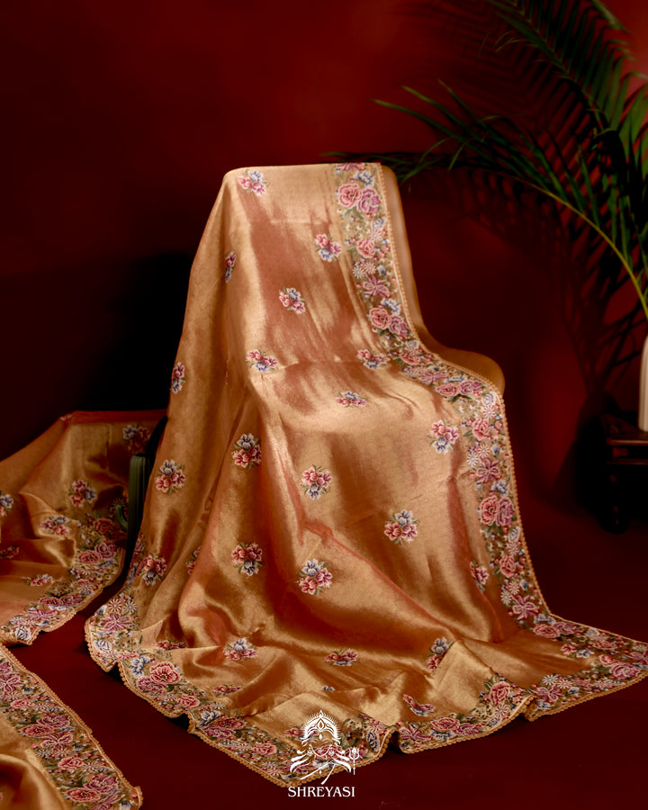 Banarasi Tissue Silk Saree with Petit Pointe Embroidery