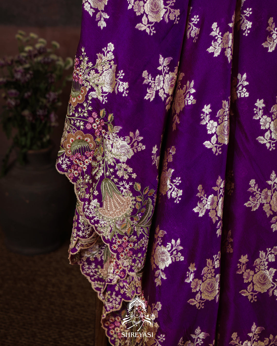 Handloom Banarasi Katan Silk Saree with Resham Embroidered Borders