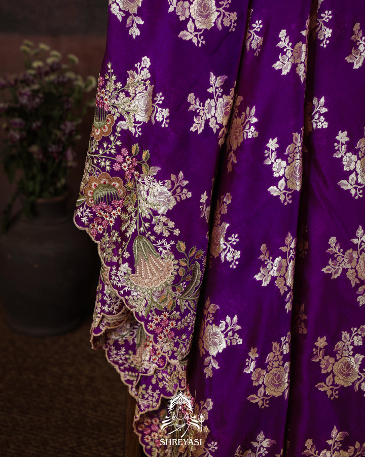 Handloom Banarasi Katan Silk Saree with Resham Embroidered Borders