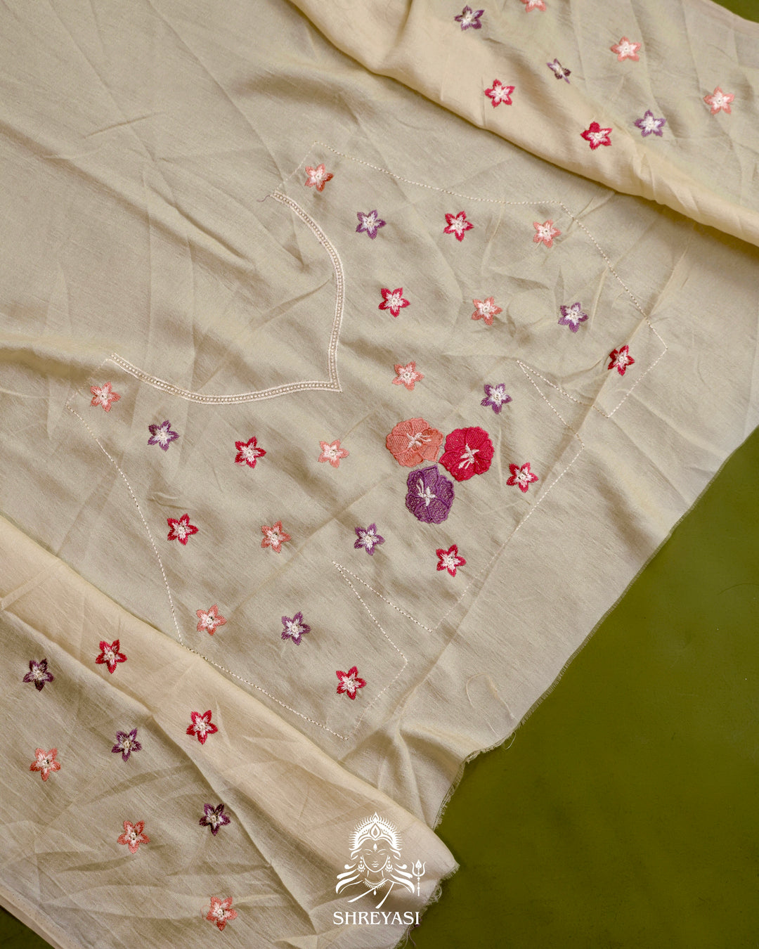 Tussar Silk Saree with Resham Floral Embroidery Border