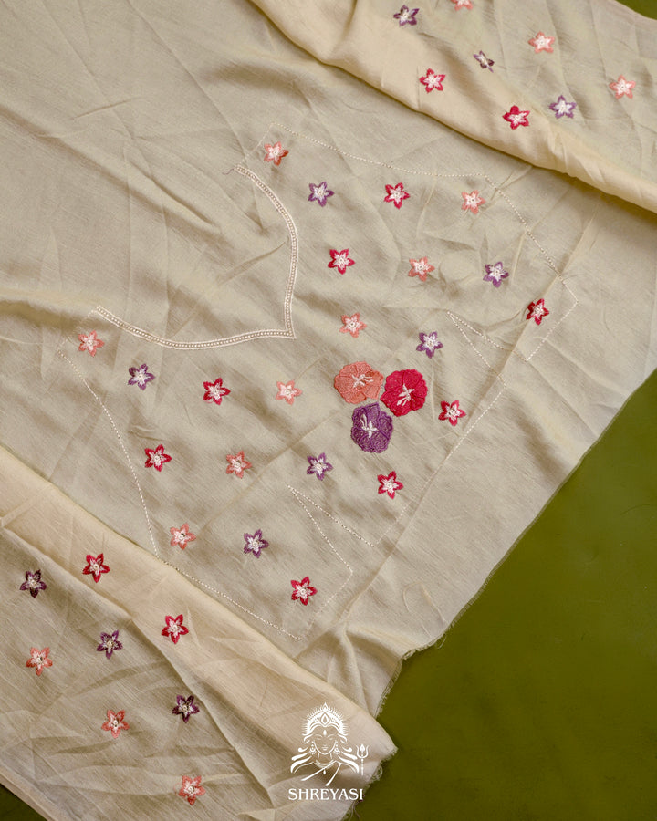 Tussar Silk Saree with Resham Floral Embroidery Border