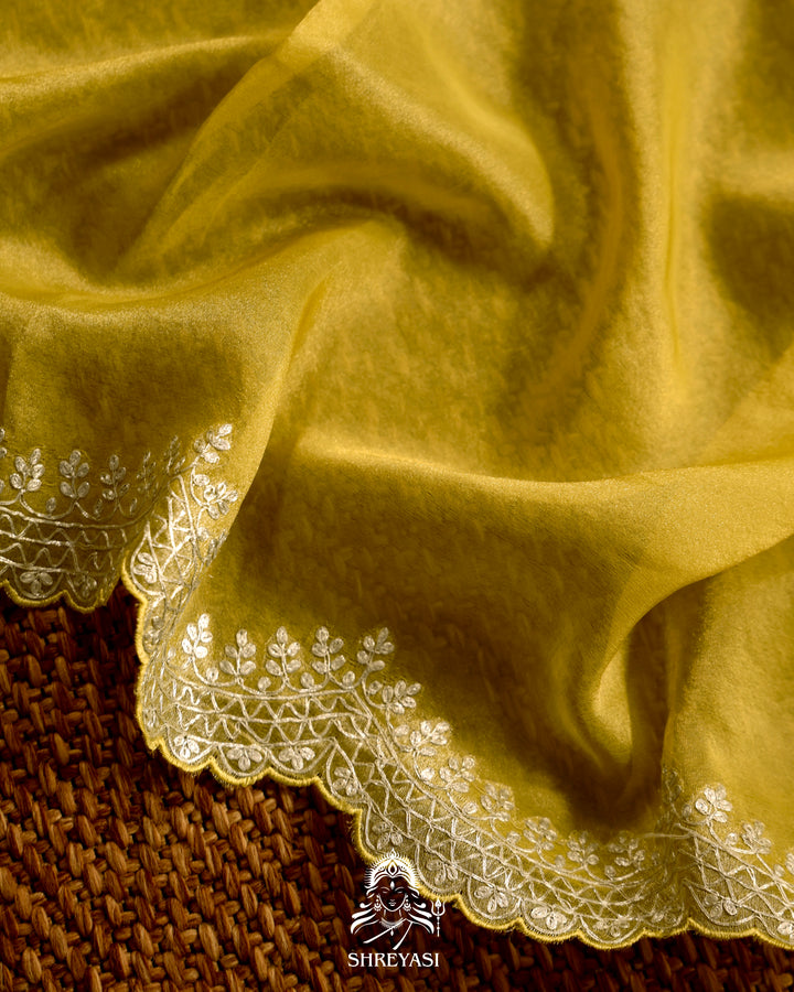 Pure Tissue Silk Saree with Floral Threadwork and Pita Embroidered Border
