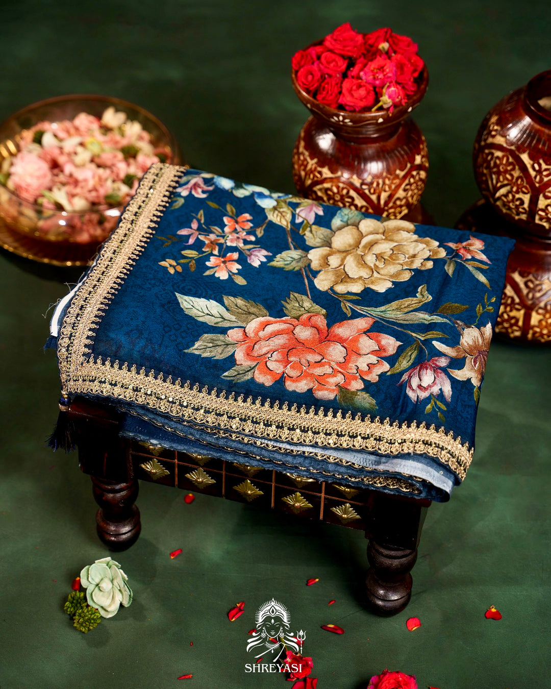 Floral Crepe Chiffon Saree with Embroidered Borders