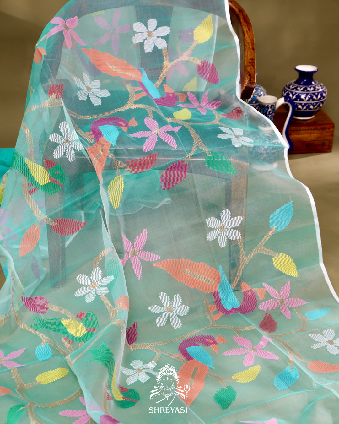 Muslin Jamdani Saree with Full Jaal Needle Weaving