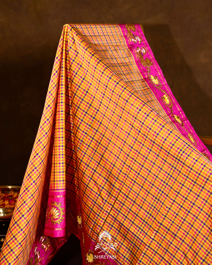 Traditional Tanjore Painting on Handloom Pure Kanjivaram Silk Sarees with Real Zari