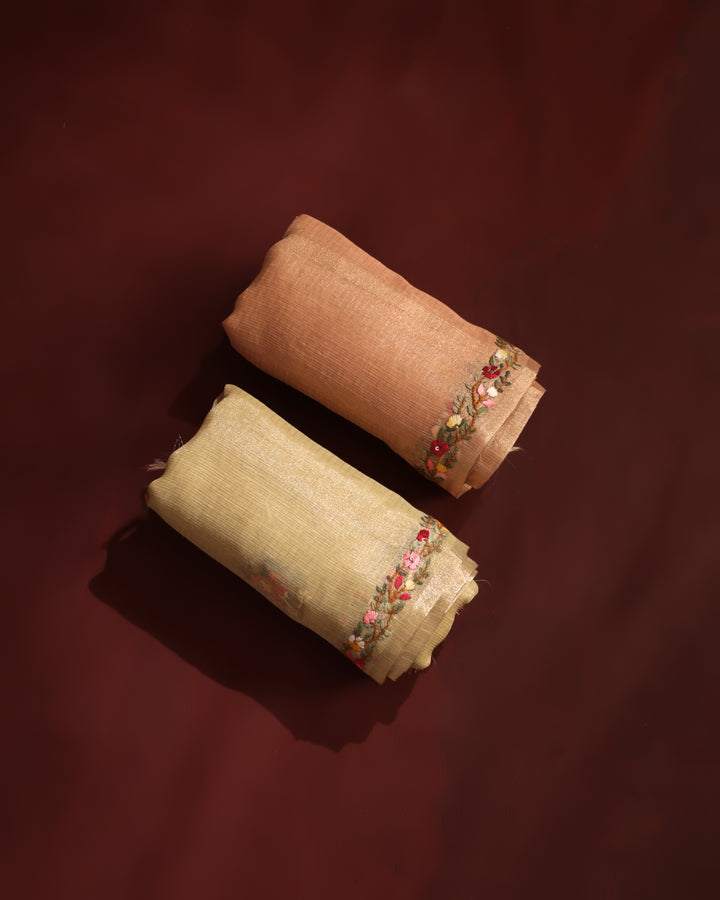 Tissue Linen Saree with Resham Floral Embroidery