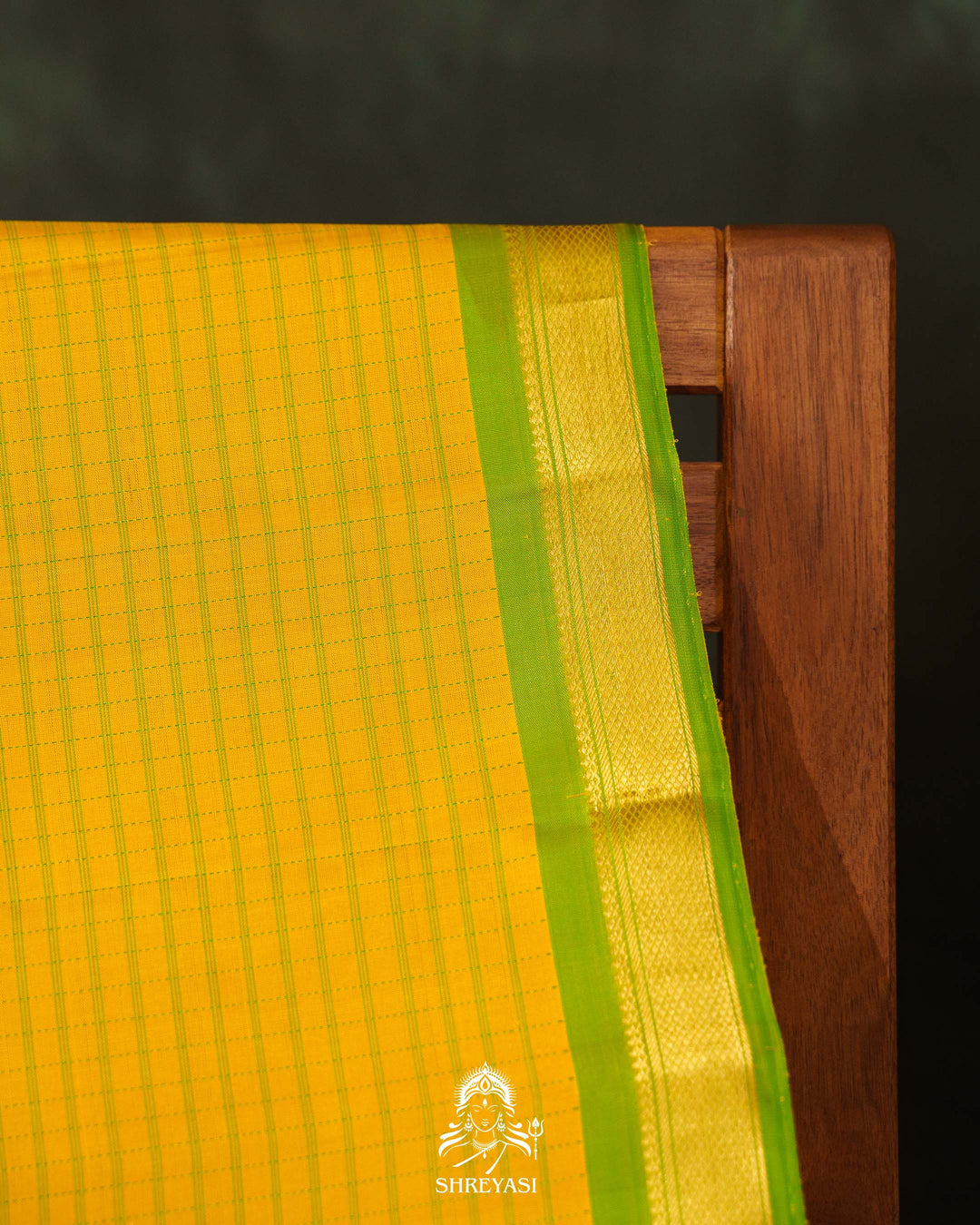 Yellow & Parrot Green Kattam Checks Kanjivaram Silk Saree