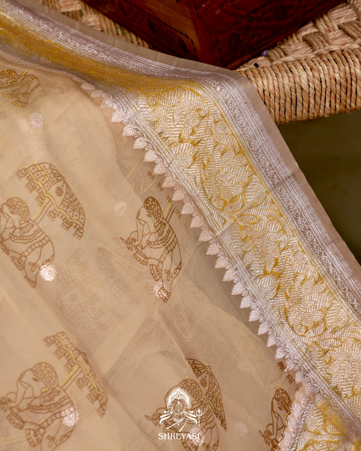 Banarasi Khaddi Chiffon Georgette Saree with Hand Block Motifs