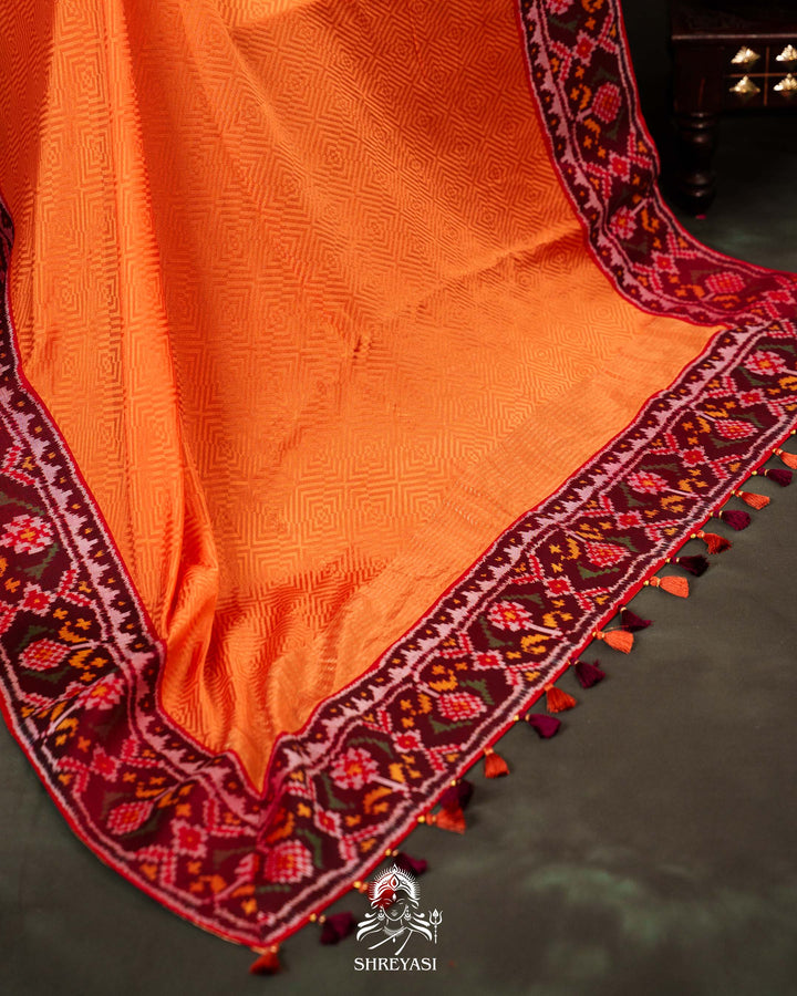 Pure Mysore Silk Saree with Handloom Rajkot Patola Borders