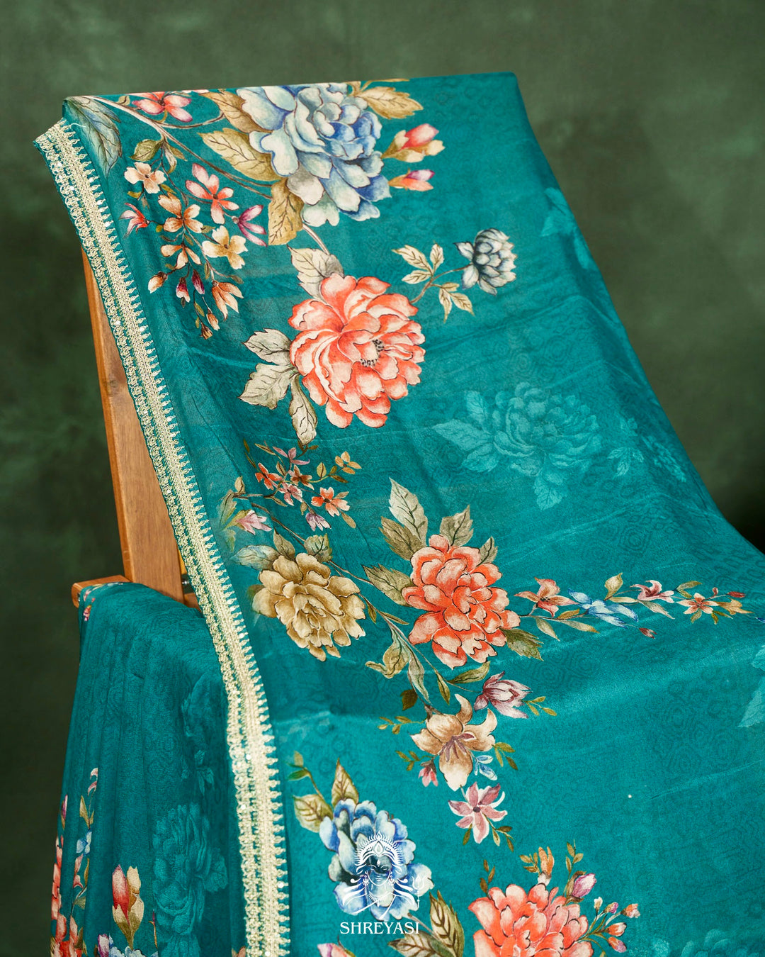 Floral Crepe Chiffon Saree with Embroidered Borders