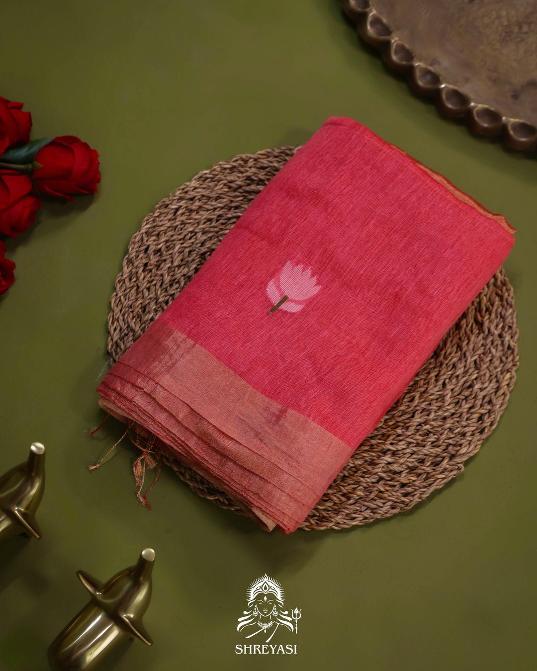 Handloom Silk Linen Jamdani Saree with Tissue Paithani Pallu