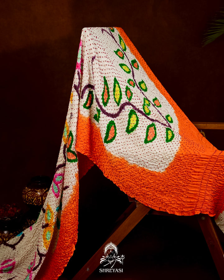 Pure Gaji Silk Designer Saree with Intricate Hand Knotted Bandhej Work