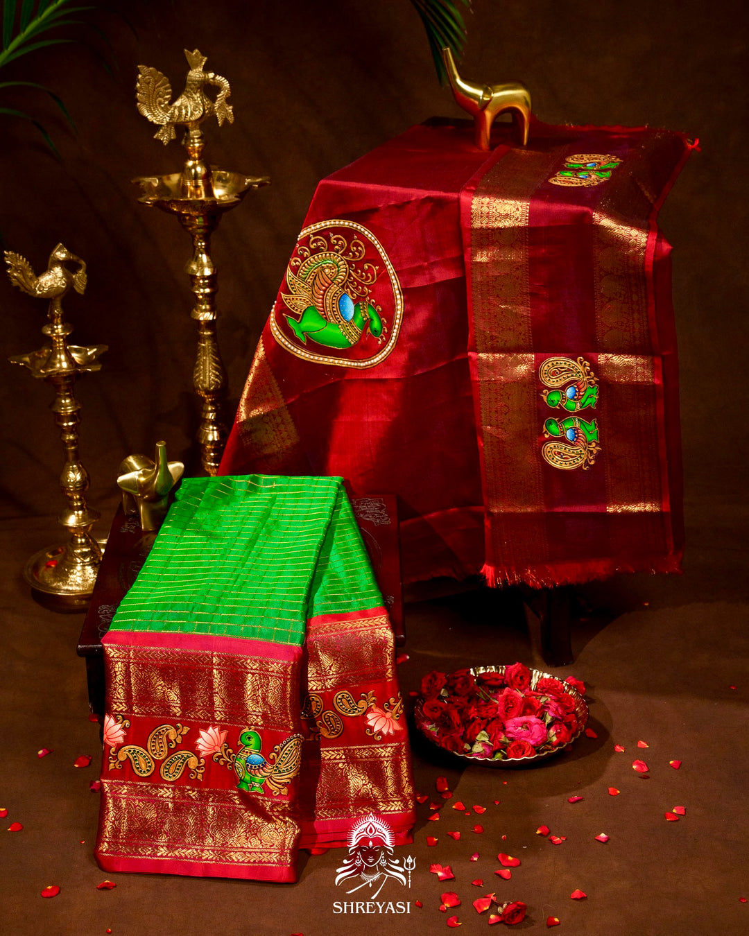 Handloom Pure Kanjivaram Silk Sarees with Real Zari and Hand Painted Tanjore Art