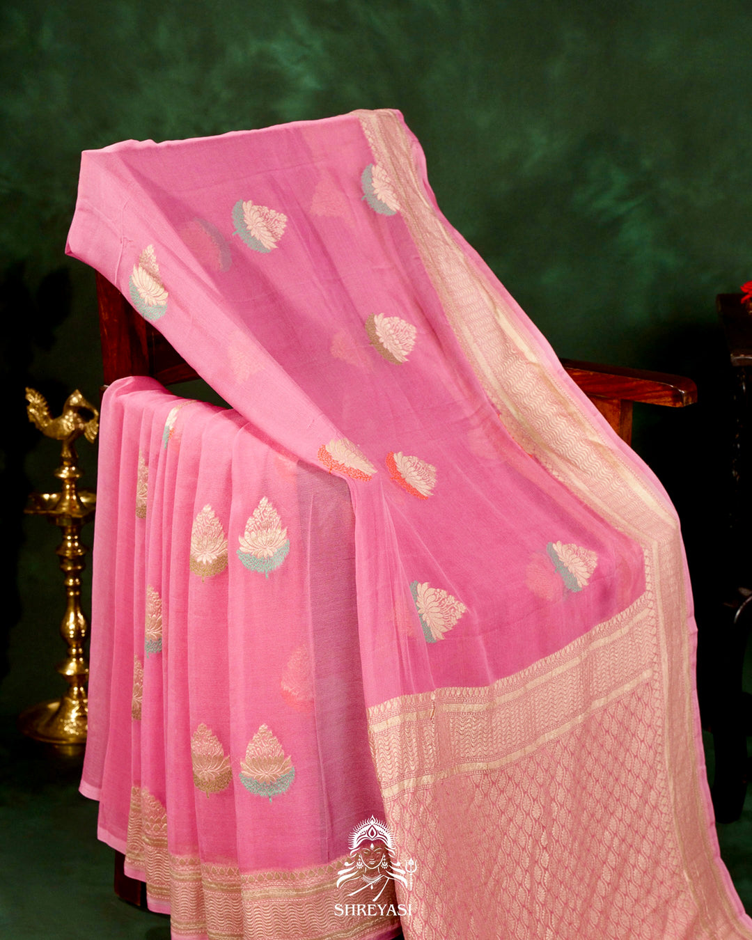 Banarasi Chiffon Khaddi Georgette Saree with Meenakari Weaving & Hand Embroidered Blouse