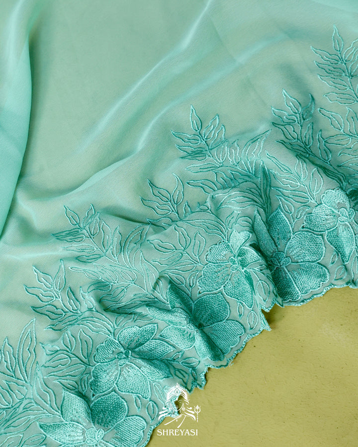 Soft Georgette Saree with Floral Thread Embroidery Border
