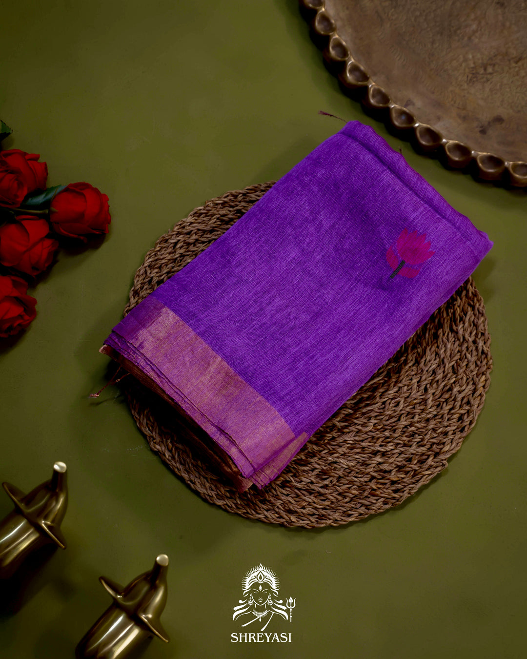 Handloom Silk Linen Jamdani Saree with Tissue Paithani Pallu