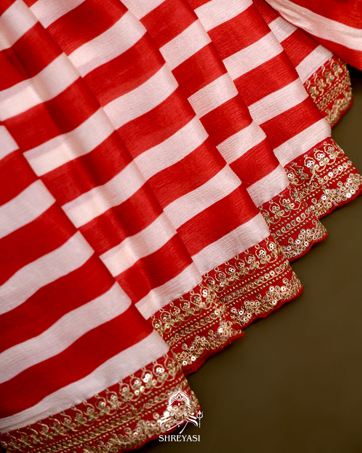 Chiffon Georgette Saree with Embroidered Borders and Designer Blouse