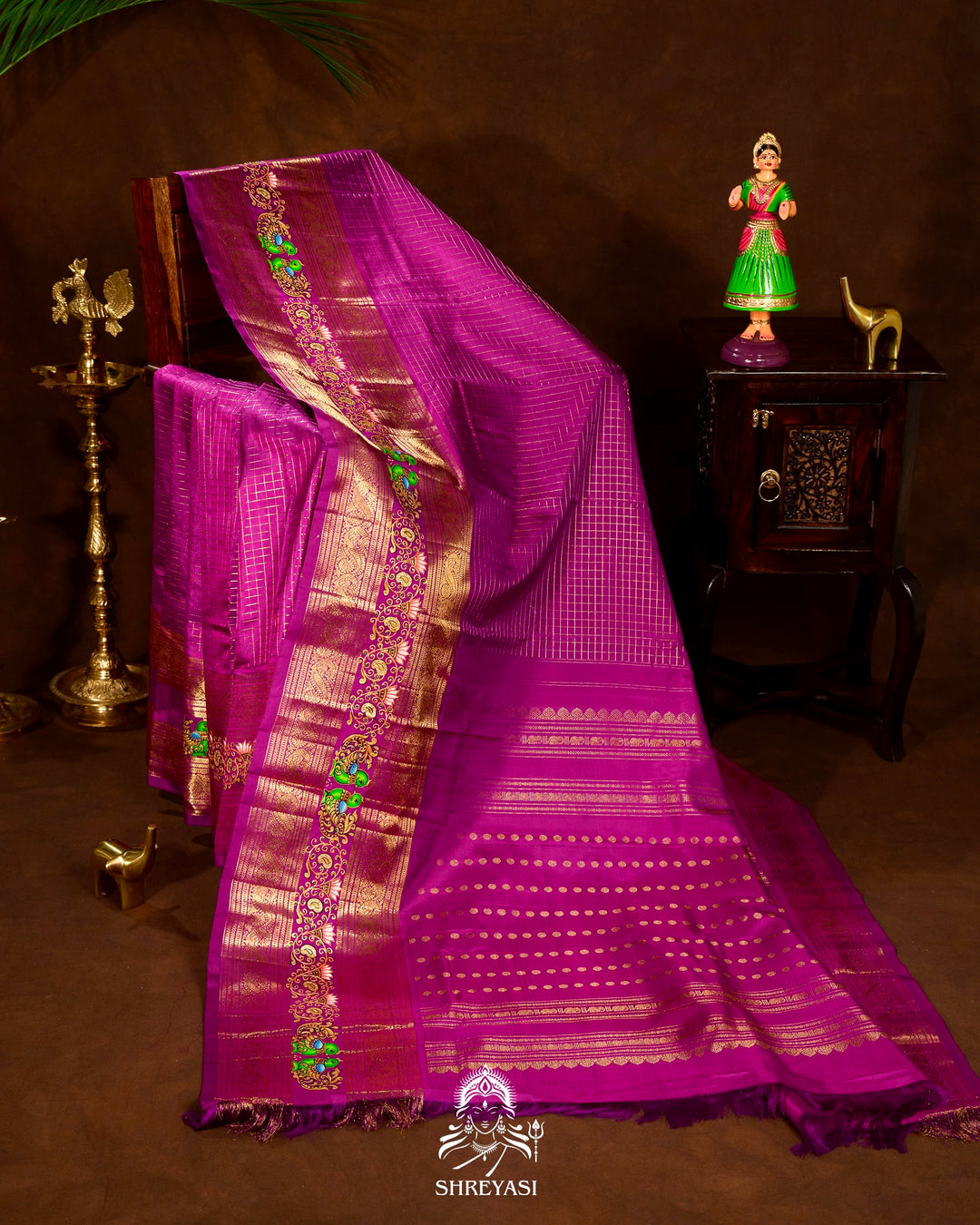 Handloom Pure Kanjivaram Silk Sarees with Real Zari and Hand Painted Tanjore Art