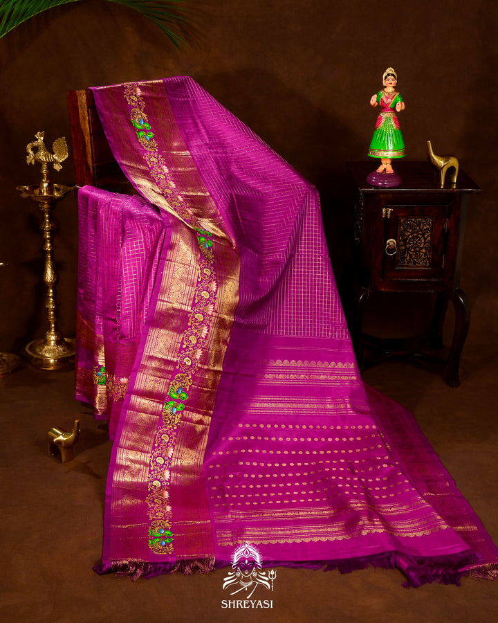 Handloom Pure Kanjivaram Silk Sarees with Real Zari and Hand Painted Tanjore Art