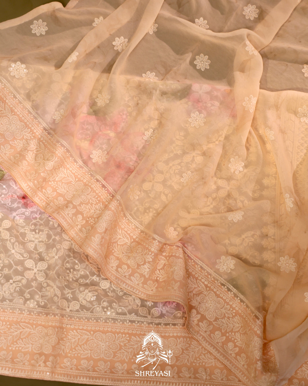 Georgette Floral Saree with Chikankari Embroidery